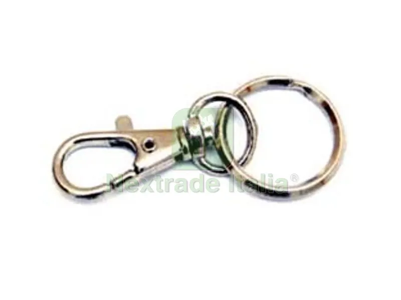 50PZ Moschettoni Piccoli a Scatto con Anello Girevole in Acciaio Nichelato - mm.45 — Ganci, moschettoni e anelli — rif. FERX.FER218665