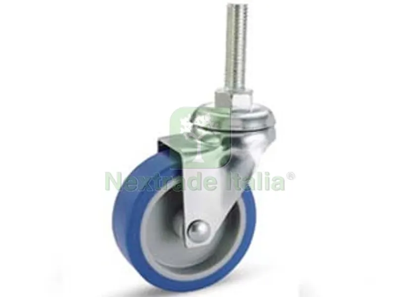 4PZ Ruote a Forcella in Gomma Blu Sintetica con Perno "221B" - ? mm.40x18 perno ? mm.8x30 mm.56h. port. Kg.15 — Ferramenta per legno e mobili — rif. FERX.FER218733 4PZ Ruote a Forcella in Gomma Blu Sintetica con Perno "221B" - ? mm.40x18 perno ? mm.8x30 mm.56h. port. Kg.15 — Ferramenta per legno e mobili — rif. FERX.FER218733