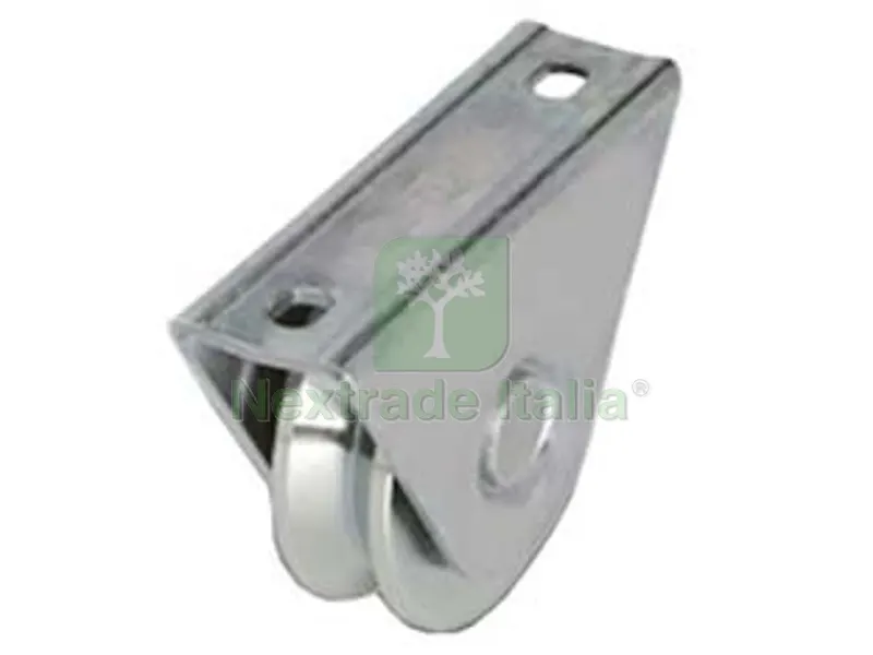 2PZ Ruota Cancelli Gola V con Supporto a Cavallotto ART.412 - mm.60x17 - portata Kg.100 - gola V 92° — Funi, golfari e accessori sollevamento — rif. FERX.FER482783 2PZ Ruota Cancelli Gola V con Supporto a Cavallotto ART.412 - mm.60x17 - portata Kg.100 - gola V 92° — Funi, golfari e accessori sollevamento — rif. FERX.FER482783