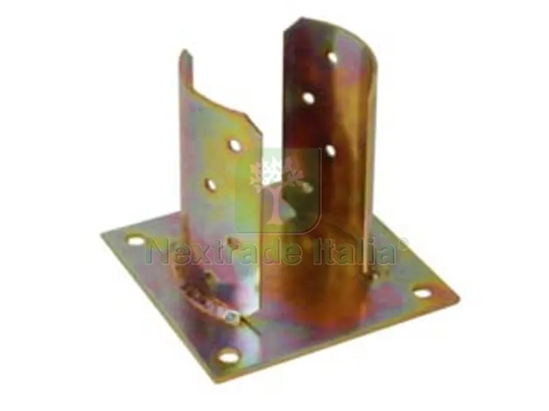 2PZ SUPPORTO A PAVIMENTO CON PIASTRA PER PALO TONDO - base mm.150x150 per trave ? mm.80x130h. — Ferramenta per legno e mobili — rif. FERX.FER230193