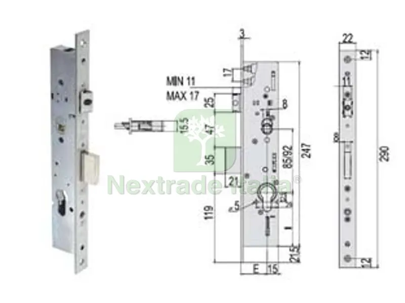 Serratura Triplice Infilare Montanti con Quadro e SCR. Multitop 49225 - mm.35 (49225350) — Serrature e cilindri — rif. FERX.FER244350