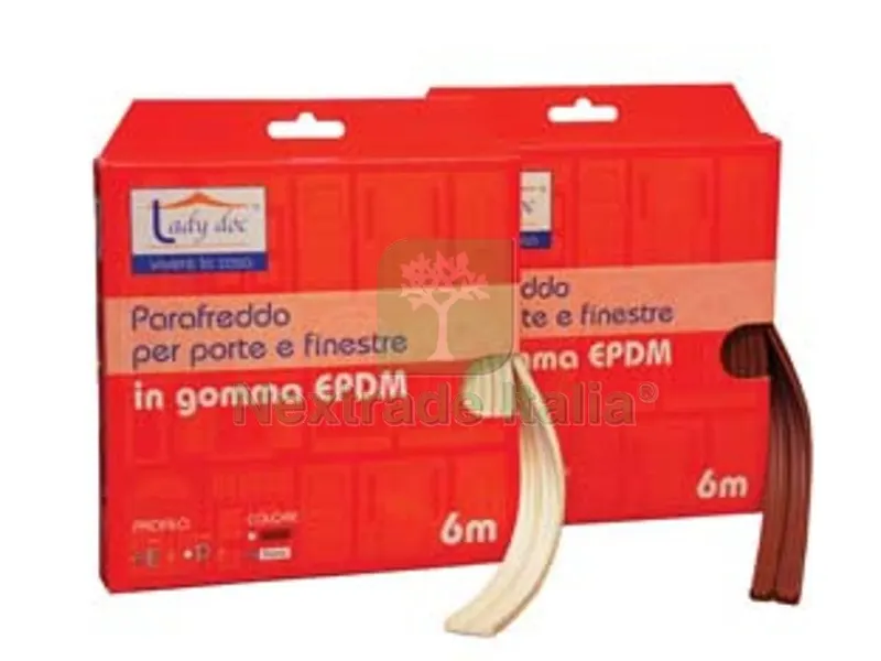 6PZ PARAFREDDO IN GOMMA PROFILO "E" mm.9h. rotolo da mt.6 colore bianco per porte e finestre in gomma pregiata EPDM estrusa autoadesiva, protegge dal freddo, dalle correnti d?aria e dall?umid — Scarichi e sifoni — rif. FERX.FER256100