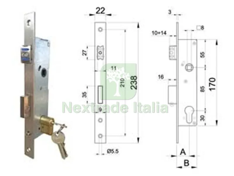 Serratura da Infilare per Montanti entrata mm.25 art.2505025 — Serrature e cilindri — rif. FERX.FER256575