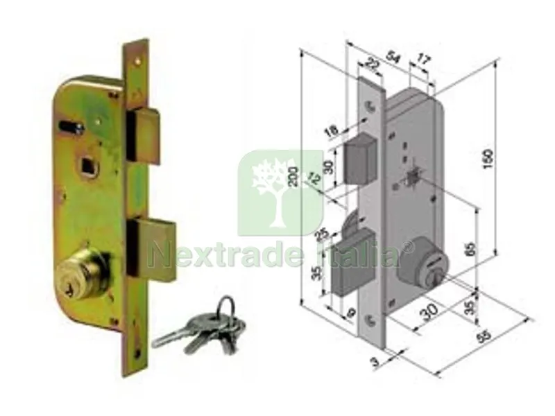 Serratura da Infilare per Cancelli 2 Mandate e Scrocco Cilindro Fisso 060 - MM.30 con Catenaccio MM.25 (06030000) — Lucchetti e catene — rif. FERX.FER259347 Serratura da Infilare per Cancelli 2 Mandate e Scrocco Cilindro Fisso 060 - MM.30 con Catenaccio MM.25 (06030000) — Lucchetti e catene — rif. FERX.FER259347
