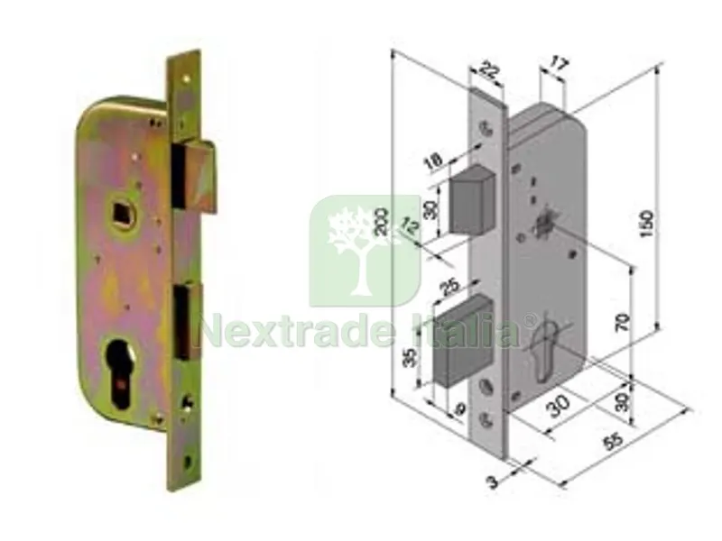 Serratura da Infilare per Cancelli 2 Mandate e Scrocco Cilindro Sagomato 061 - MM.30 con Catenaccio MM.25 (06130000) — Lucchetti e catene — rif. FERX.FER259354