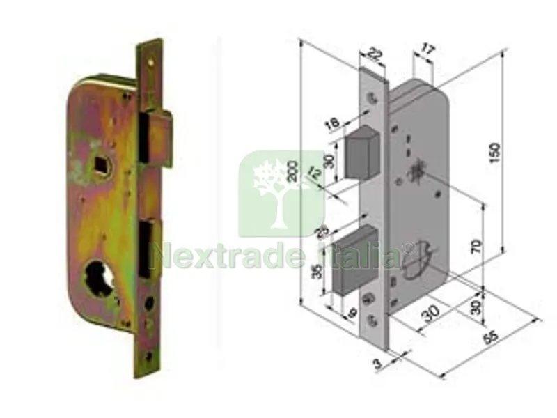 Serratura da Infilare per Cancelli 2 Mandate e Scrocco Cilindro Sfilabile 067 - MM.30 con Catenaccio MM.25 (06730000) — Lucchetti e catene — rif. FERX.FER259361 Serratura da Infilare per Cancelli 2 Mandate e Scrocco Cilindro Sfilabile 067 - MM.30 con Catenaccio MM.25 (06730000) — Lucchetti e catene — rif. FERX.FER259361