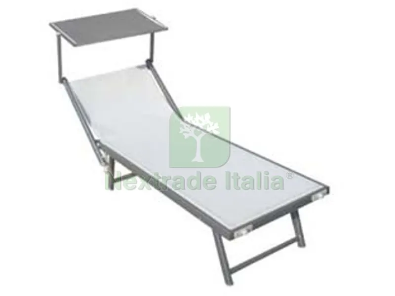 Lettino Alluminio Piegh. Pesante con Parasole Tessuto Texilene Bianco - cm.61x184x38/100h. con viti inox — Viti — rif. FERX.FER259798