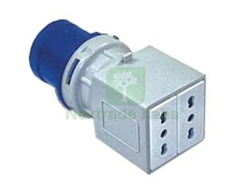 Adattatore Industriale con Spina CEE e Due Prese 10/16A Bipasso IP20 -16A colore blu — Illuminazione — rif. FERX.FER271912 Adattatore Industriale con Spina CEE e Due Prese 10/16A Bipasso IP20 -16A colore blu — Illuminazione — rif. FERX.FER271912