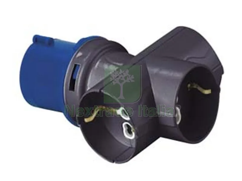 ADATTATORE INDUSTRIALE CON SPINA CEE E TRE PRESE SCHUKO 10/16A BIP IP20 - 16A COLORE BLU — Interruttori e prese — rif. FERX.FER271929
