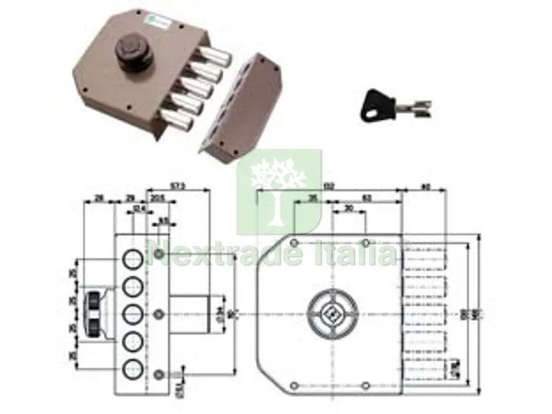 Serratura Laterale da Applicare Senza Scrocco a Pompa 30601 - mm.60 DX cilindro ? mm.34 (30601VD60) — Serrature e cilindri — rif. FERX.FER271998