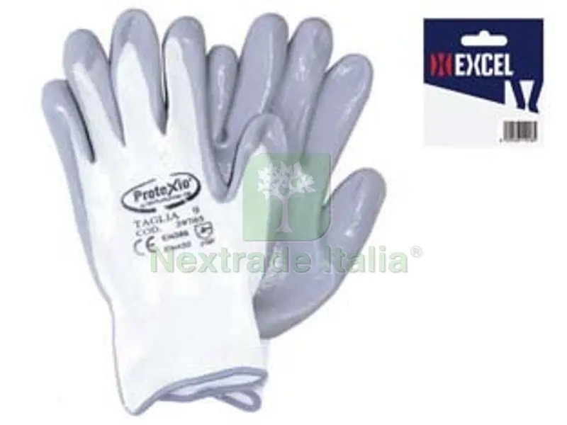 12BLISTER GUANTI DA LAVORO IN POLIESTERE CON PALMO RICOPERTO IN NITRILE GRIGIO tg.XL misura 10 colore grigio con cavaliere — Guanti da lavoro — rif. FERX.FER272933