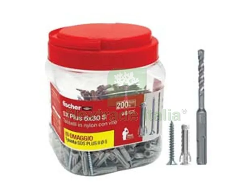 Tassello in Nylon con Vite Promopack "SX 6 S" - ? mm.6x30 vite mm.4,5x40 conf.pz.150+50 omaggio — Tasselli e ancoraggi — rif. FERX.FER280235
