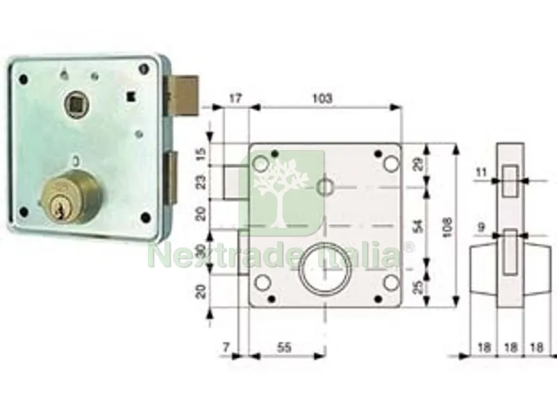 2PZ Serrat. Applic. Cancelli 2 Mandate e Scrocco Separato + Quadro Cilindro Fissi 433 - MM.55 (433.55.1) DX — Serrature e cilindri — rif. FERX.FER283946