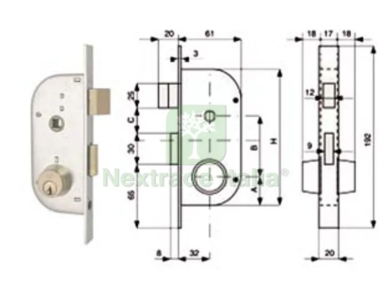 2PZ Serratura Infilare Cancelli 2 Mandate e Scrocco Separato + Quadro Cilindro Fissi 147 - MM.32 (147.32.0) — Serrature e cilindri — rif. FERX.FER284080