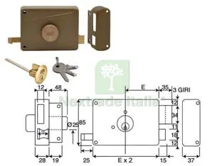 Serratura da Portoncino Applicare con Pomolo Cilindro Staccato 3 Mandate - mm.60 DX (330B) — Serrature e cilindri — rif. FERX.FER284110 Serratura da Portoncino Applicare con Pomolo Cilindro Staccato 3 Mandate - mm.60 DX (330B) — Serrature e cilindri — rif. FERX.FER284110