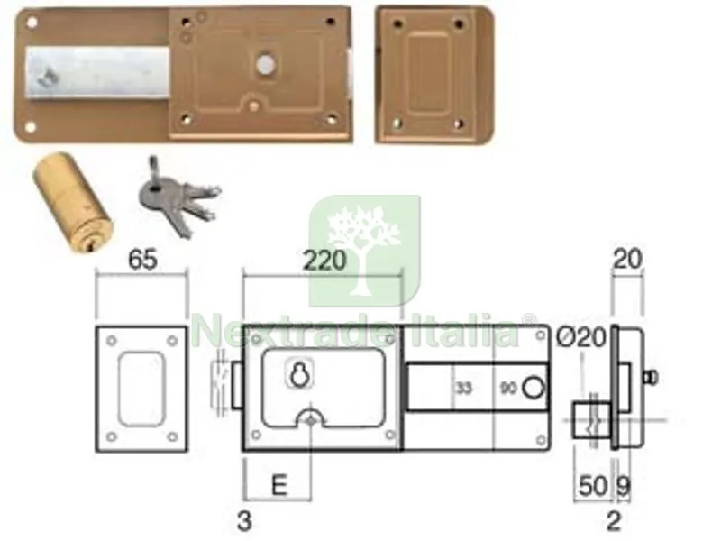 2PZ Ferroglietto Applicare Catenaccio 6 Mandate Cilindro Fisso - mm.50 (270A) — Lucchetti e catene — rif. FERX.FER283854