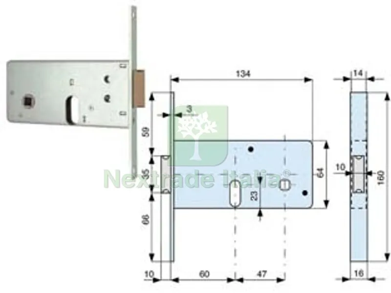 2PZ Serratura Infilare Profilati 2 Mandate e Scrocco MM.64 H 804 - mm.60 (804601) — Serrature e cilindri — rif. FERX.FER284189