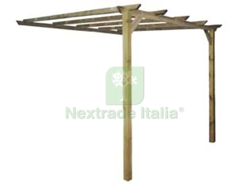 PERGOLA ADDOSSATA IN PINO IMPREGNATO - cm.300x280x250h. palo da cm.9 — Recinzioni in legno — rif. FERX.FER295161
