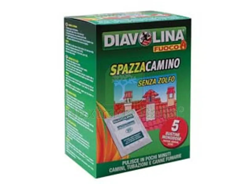 6PZ DIAVOLINA POLVERE SPAZZACAMINO - 5 bustine da gr.50 — Stufe e camini — rif. FERX.FER295345 6PZ DIAVOLINA POLVERE SPAZZACAMINO - 5 bustine da gr.50 — Stufe e camini — rif. FERX.FER295345
