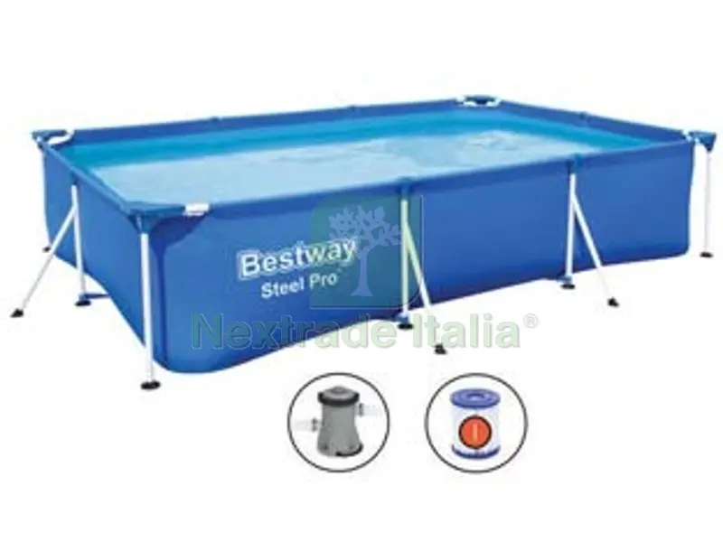 piscina steel pro rettangolare telaio portante cm.300x201x66h. - kg.20,1 - lt.3.300 -filtro cartuccia (art.56411) — Tempo libero outdoor — rif. FERX.FER300513