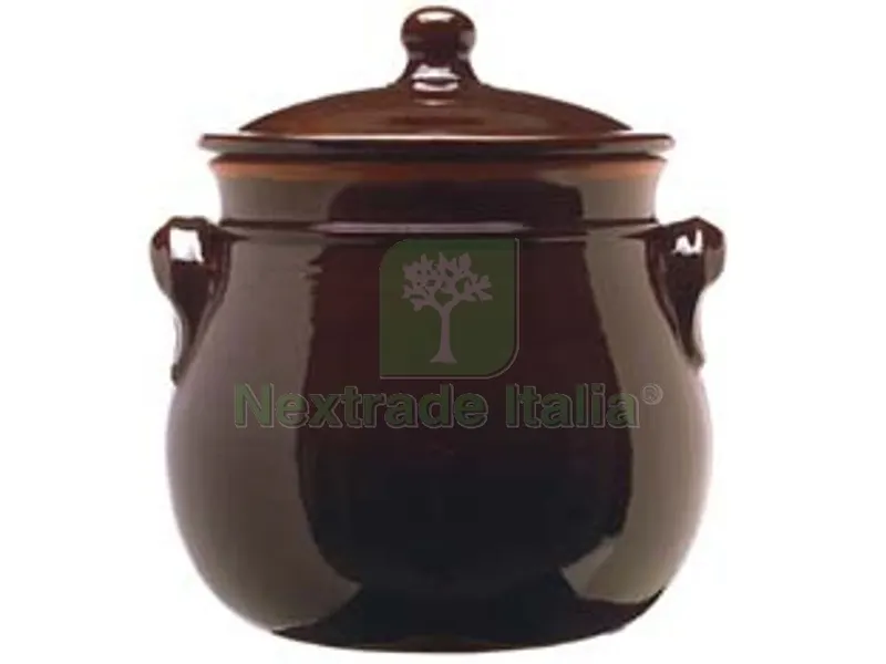 pentola bombata in terracotta brunella con coperchio - cm.16 — Cucina e coltelleria — rif. FERX.FER309004