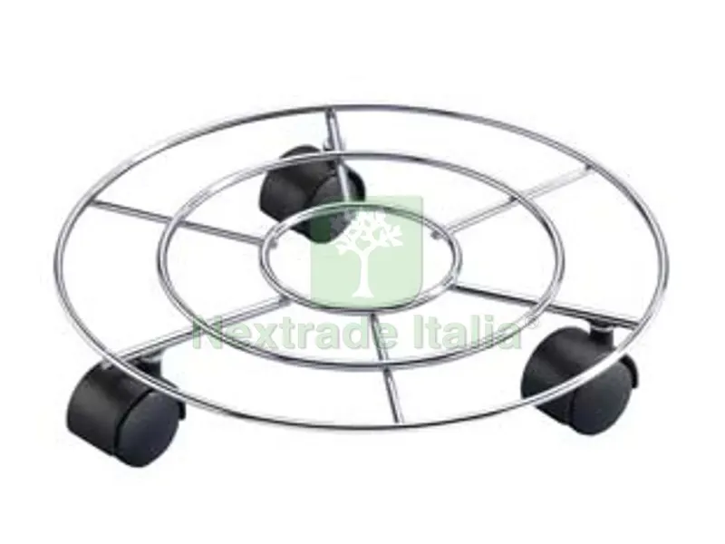 5PZ Portavaso con Ruote Tondo in Filo Acciaio CM.30 - cm 30 - ? filo mm 6 - portata kg 50 — Fili, cavetti e catene metalliche — rif. FERX.FER310543