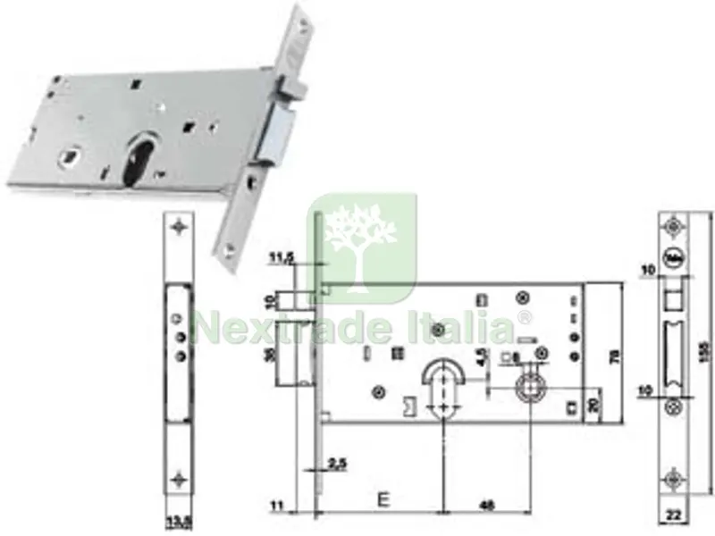 Elettroserratura Infilare per Fasce Solo Scrocco MM.78 H 85500 - mm.70 (Y8550070080) — Serrature e cilindri — rif. FERX.FER311397