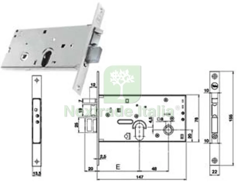 Elettroserratura da Infilare per Fasce Caten. e Scrocco MM.78 H 85700 - MM.70, 2 Mandate (Y8570070080) — Serrature e cilindri — rif. FERX.FER311403