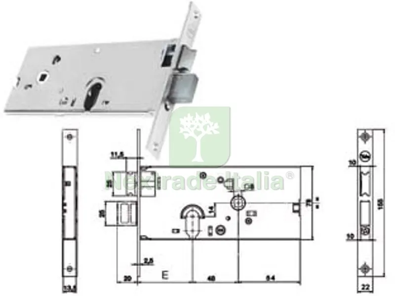 Serratura da Infilare per Fasce Catenaccio e Scrocco MM.78 H 86500 - mm.58 a 2 mandate (Y8650058080) — Lucchetti e catene — rif. FERX.FER311427 Serratura da Infilare per Fasce Catenaccio e Scrocco MM.78 H 86500 - mm.58 a 2 mandate (Y8650058080) — Lucchetti e catene — rif. FERX.FER311427