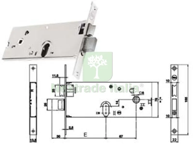 Serratura da Infilare per Fasce Catenaccio e Scrocco MM.78 H 86502 - mm.70 a 3 mandate (Y8650270080) — Lucchetti e catene — rif. FERX.FER311441