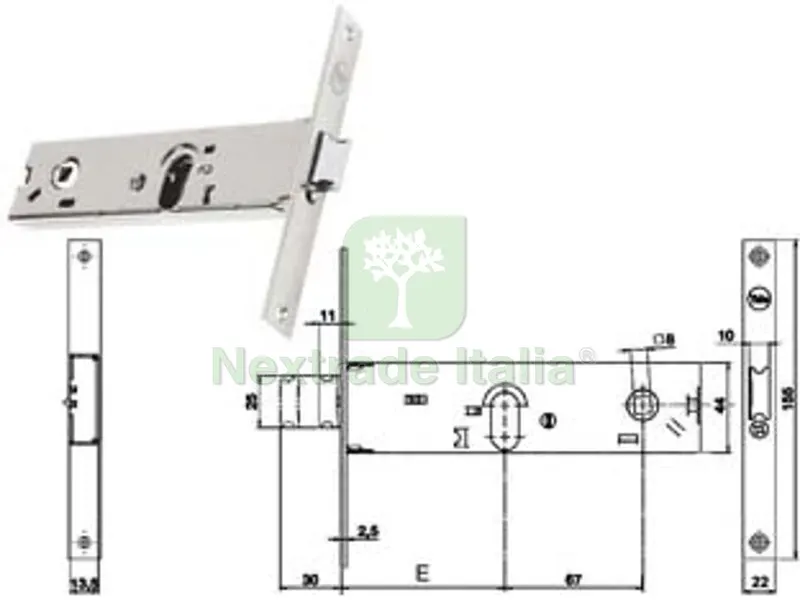 Serratura da Infilare per Fasce Catenaccio e Scrocco MM.44 H 87502 - mm.70 a 2 mandate (Y8750270080) — Lucchetti e catene — rif. FERX.FER311489 Serratura da Infilare per Fasce Catenaccio e Scrocco MM.44 H 87502 - mm.70 a 2 mandate (Y8750270080) — Lucchetti e catene — rif. FERX.FER311489