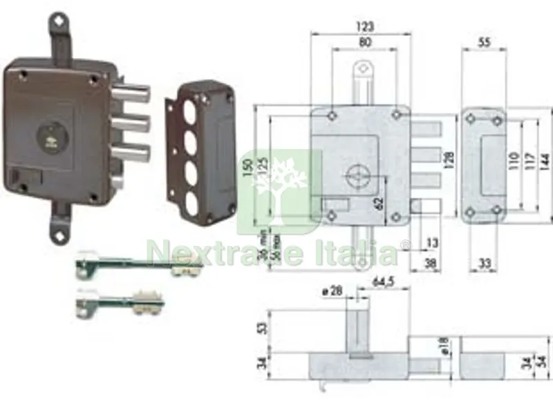 Serratura Triplice Applicare con Scrocco Doppia Mappa 57167 (EX 57165) - MM.64 SX (57167602) — Chiavi grezze e duplicati — rif. FERX.FER312004