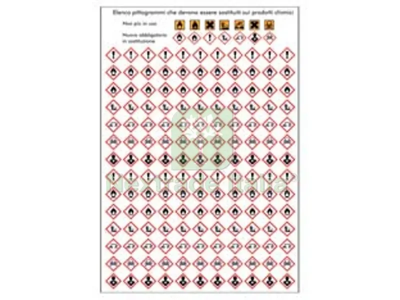 154 Etichette Adesive Nuovi Pittogrammi per Prodotti Chimici — Articoli per ufficio — rif. FERX.FER316101