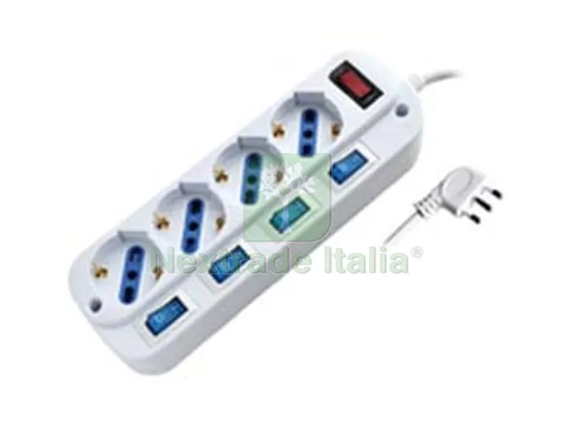 Multipresa 4 Posti con Schuko con Interruttore Generale + 4 Bipasso — Interruttori e prese — rif. FERX.FER318860 Multipresa 4 Posti con Schuko con Interruttore Generale + 4 Bipasso — Interruttori e prese — rif. FERX.FER318860