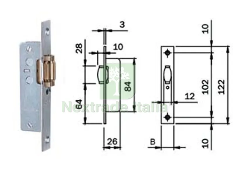 serratura infilare montanti solo rullo 764 - frontale mm.16 (764001) — Serrature e cilindri — rif. FERX.FER321129