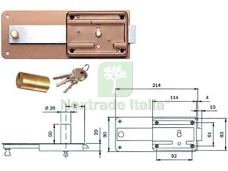 Ferroglietto per Ferro Catenaccio 5 Mandate e Scrocco Cilindro Fisso Senza Contr. 315 - MM.50 (315505) — Lucchetti e catene — rif. FERX.FER321419