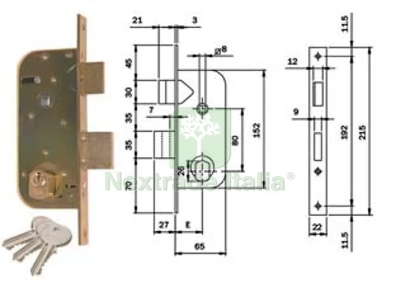 2PZ SERRATURA INFILARE PER CANCELLI CATENACCIO E SCROCCO SEPAR. CON QUADRO 620 - MM.35 (620350) — Lucchetti e catene — rif. FERX.FER321433