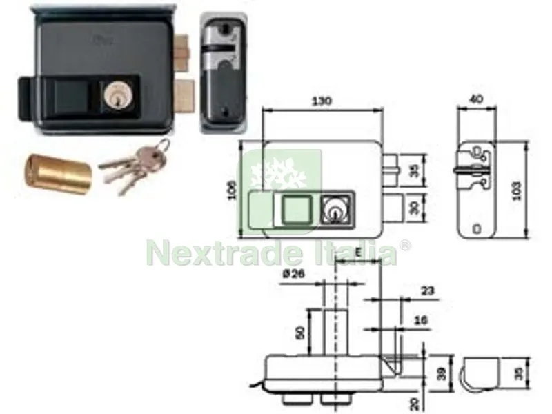 elettroserratura per cancelli con tetto foro vairabile 53n515 - mm.50-80 dx (53n5151) — Serrature e cilindri — rif. FERX.FER321464