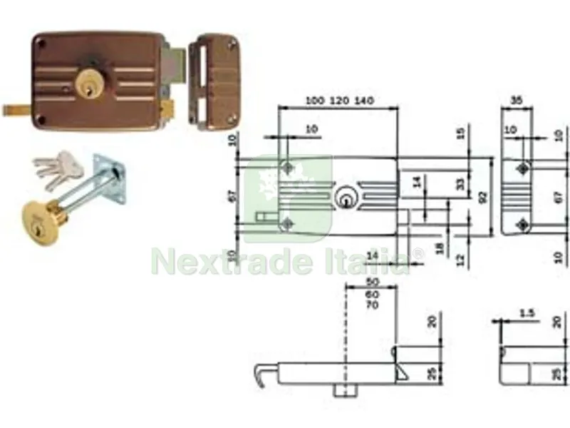 Serratura da Portoncino Caten. e Scrocco Cilindro Stacc. + Cilindro Interno 421/422 - MM.50 SX 2 Mandate (422502) — Serrature e cilindri — rif. FERX.FER321563