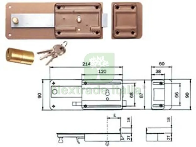 ferroglietto con catenaccio 5 mandate scrocco cilindro fisso 330 - mm.60 (330605) — Lucchetti e catene — rif. FERX.FER321624 ferroglietto con catenaccio 5 mandate scrocco cilindro fisso 330 - mm.60 (330605) — Lucchetti e catene — rif. FERX.FER321624