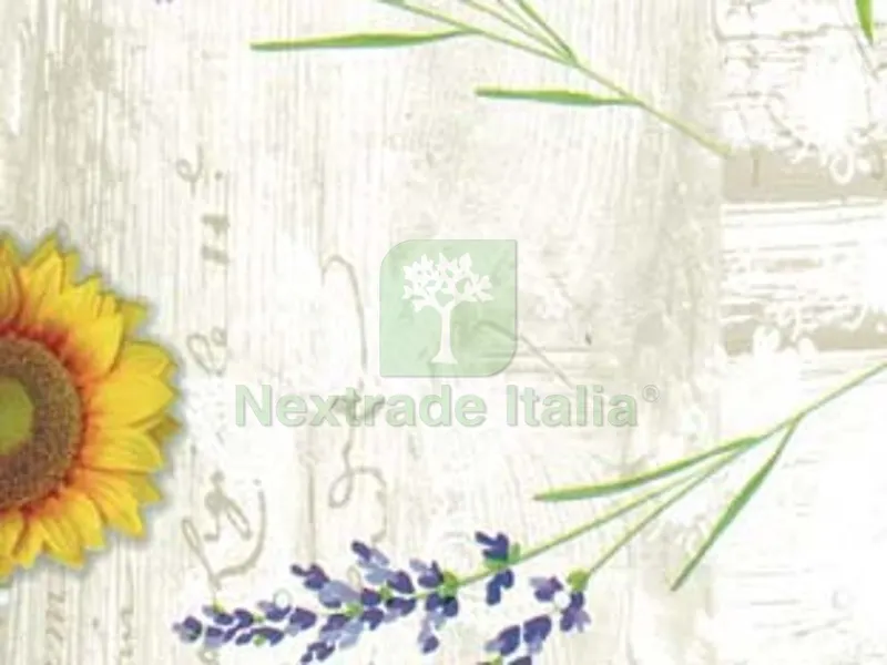 20MT Tovagliato Riviera Felpato Pesante Fondo Beige Girasoli e Lavanda 893 - cm.140h, rotolo da mt.20 — Tessili e biancheria casa — rif. FERX.FER336055