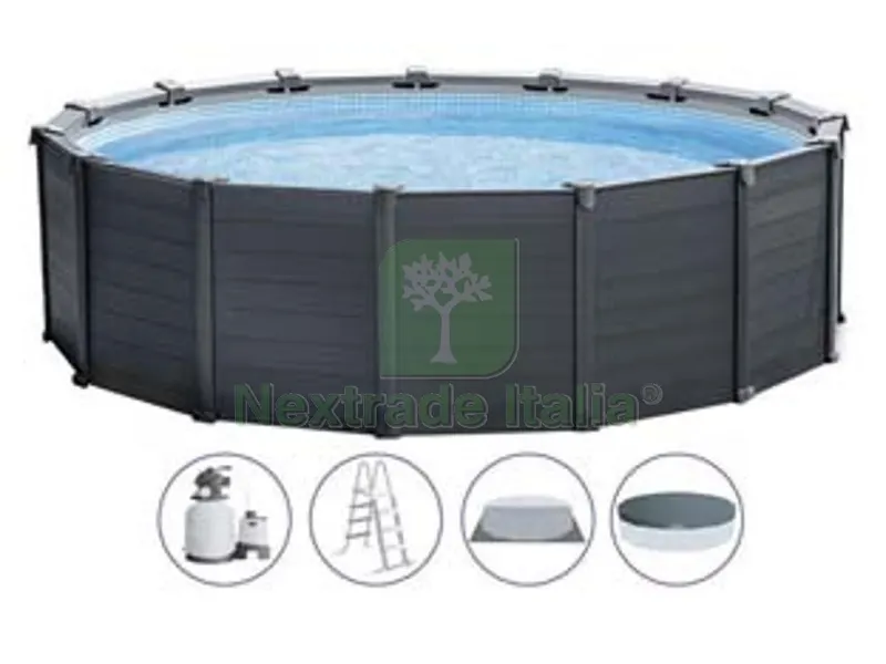 Piscina "graphite Grey" Rotonda con TEL. Portante con Pompa CM.478X124H. - Capacit? LT.16805 - Peso KG.198,7 (26384) — Tempo libero outdoor — rif. FERX.FER336833