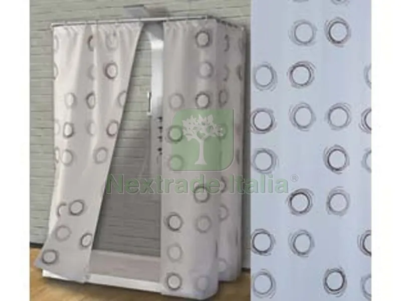 Tenda per Doccia in Peva "cerchi" Fondo Bianco Decori Marroni - cm.240x200h. — Accessori bagno — rif. FERX.FER349543