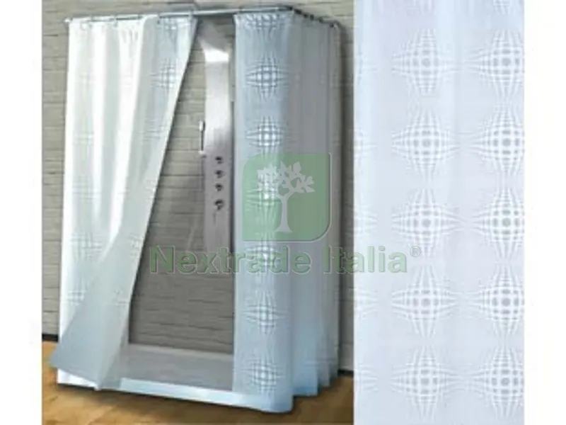 Tenda per Doccia in Peva "sfera" Fondo Trasparente con Decori Bianchi - cm.180x200h. — Misurazione e taglio manuale — rif. FERX.FER349567 Tenda per Doccia in Peva "sfera" Fondo Trasparente con Decori Bianchi - cm.180x200h. — Misurazione e taglio manuale — rif. FERX.FER349567