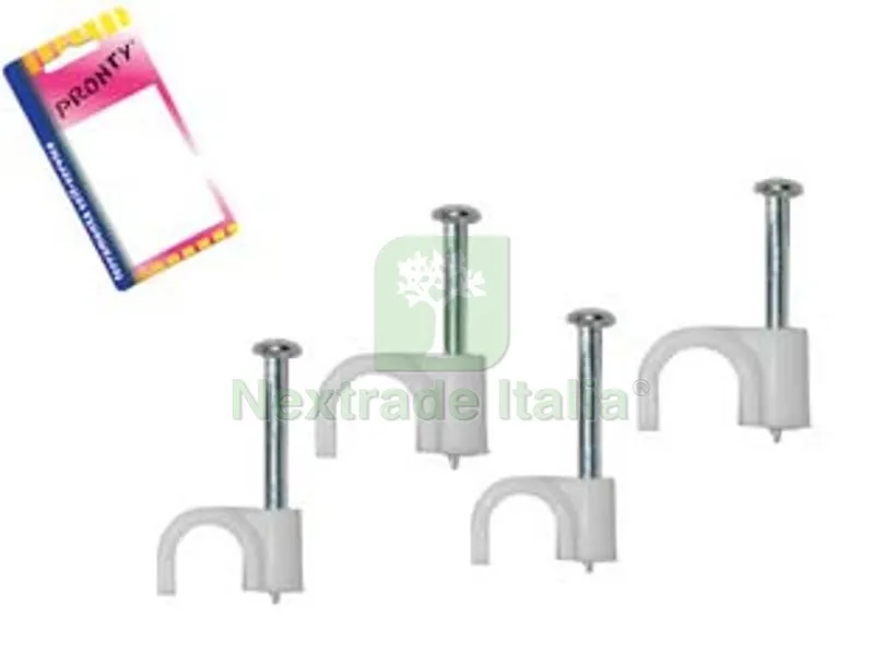 12BLISTER CHIODINI FISSACAVO IN PLASTICA BIANCA IN BLISTER - mm.6-7, in bl.30 pz. — Chiodi e graffe — rif. FERX.FER349789