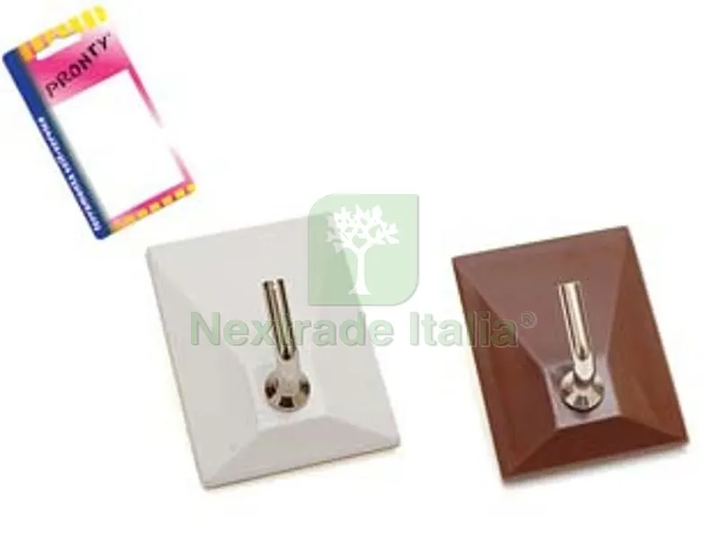 12BLISTER Ganci Adesivi in Plastica 1 Posto in Blister - mm.30x40, marrone - in bl.2 pz. — Ferramenta per legno e mobili — rif. FERX.FER349895