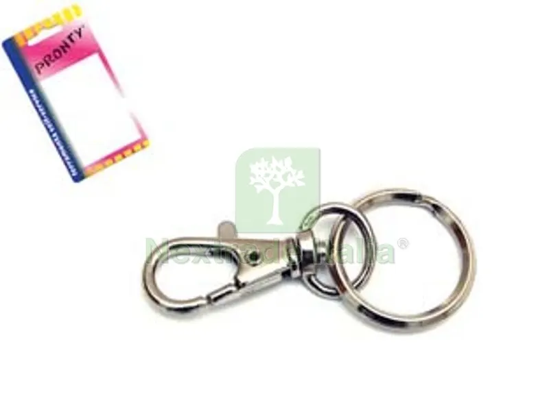 12BLISTER Moschettone Piccolo Nichelato con Anello in Blister - mm.45, in bl.2 pz. — Ganci, moschettoni e anelli — rif. FERX.FER350013