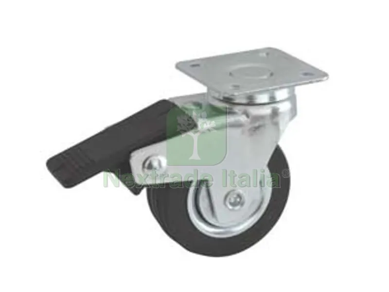 4PZ Ruote a Forcella in Gomma con Piastra Girevole e Freno "160BIS" - ? mm.50x18 piastra mm.40x40 mm.66h. port. Kg.30 — Ferramenta per legno e mobili — rif. FERX.FER357609 4PZ Ruote a Forcella in Gomma con Piastra Girevole e Freno "160BIS" - ? mm.50x18 piastra mm.40x40 mm.66h. port. Kg.30 — Ferramenta per legno e mobili — rif. FERX.FER357609