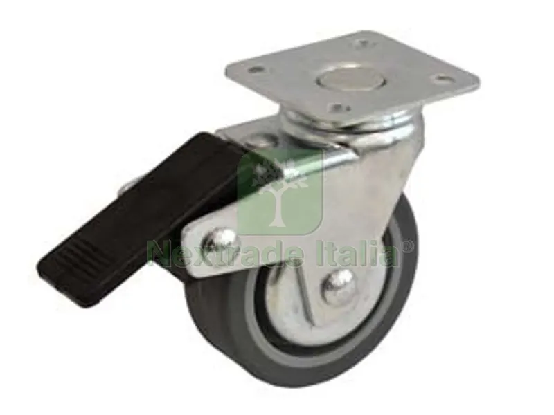4PZ Ruote in Gomma con Piastra Girevole Dischi Parafili e Freno "220BISP" - ? mm.40x18 piastra mm.40x40 mm.56h. port. Kg.15 — Ferramenta per legno e mobili — rif. FERX.FER357647 4PZ Ruote in Gomma con Piastra Girevole Dischi Parafili e Freno "220BISP" - ? mm.40x18 piastra mm.40x40 mm.56h. port. Kg.15 — Ferramenta per legno e mobili — rif. FERX.FER357647