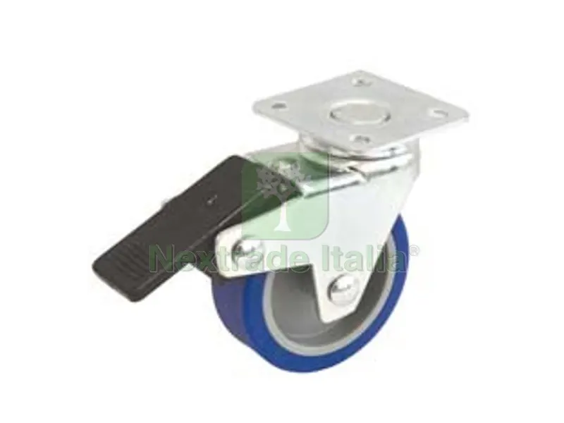4PZ Ruote a Forcella in Gomma Blu con Piastra Girevole e Freno "221BIS" - ? mm.40x18 port. Kg.15 — Ferramenta per legno e mobili — rif. FERX.FER357692 4PZ Ruote a Forcella in Gomma Blu con Piastra Girevole e Freno "221BIS" - ? mm.40x18 port. Kg.15 — Ferramenta per legno e mobili — rif. FERX.FER357692